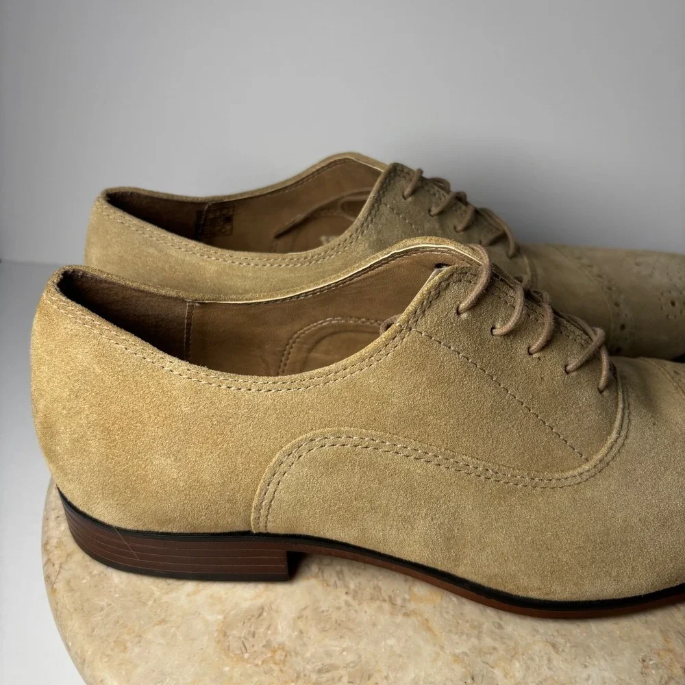 ASOS Mens Tan Suede Brogue‎ Cap Toe Oxford Shoes Square Toe Size 10 Loafer